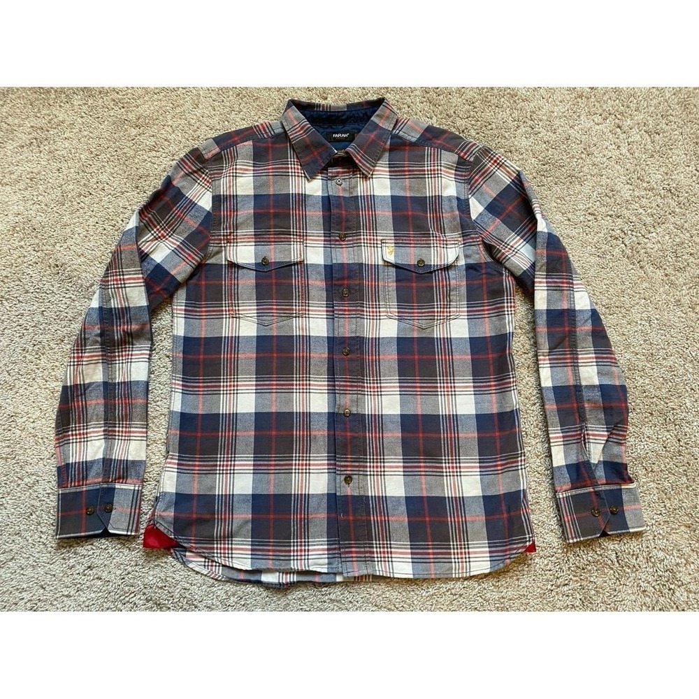Farah Shirt Vintage Large Men Cotton Casual Fit Plaid Western S3